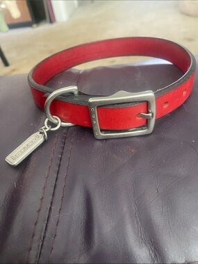 Coach Red Leather Dog Collar with Silver Buckle and Tag. BRAND NEW NWOT